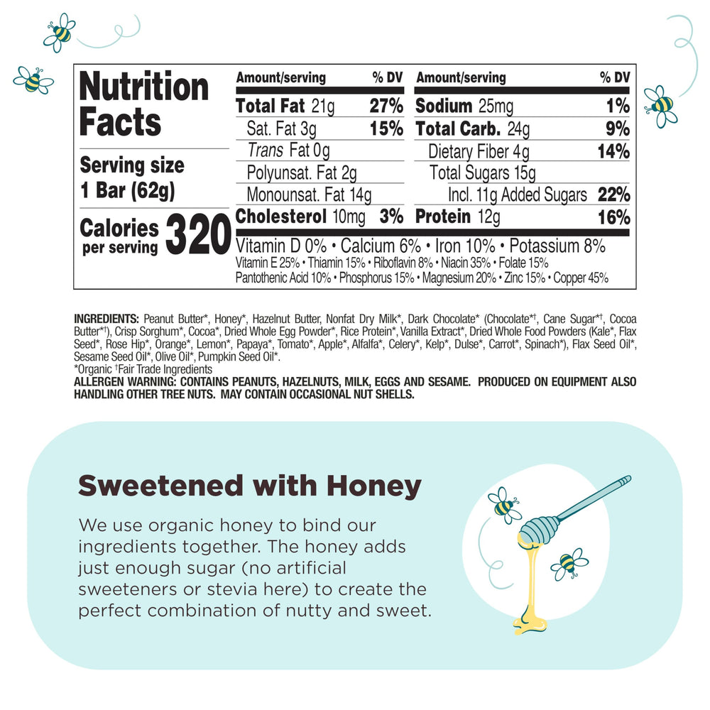Ingredient close-up in Perfect Bar Original highlights hazelnut and peanut butter.