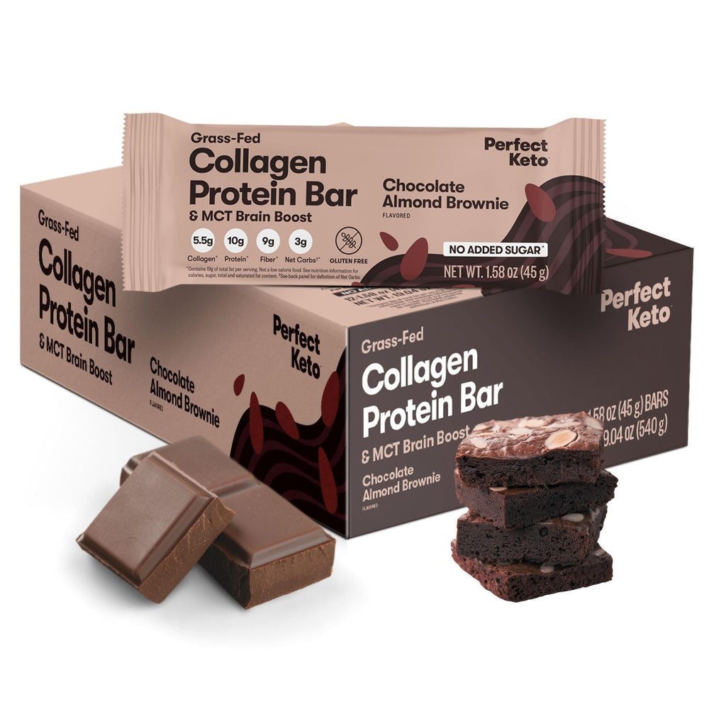 Perfect Keto Bars almond butter brownie bar — keto-friendly snack with collagen and MCT for steady energy