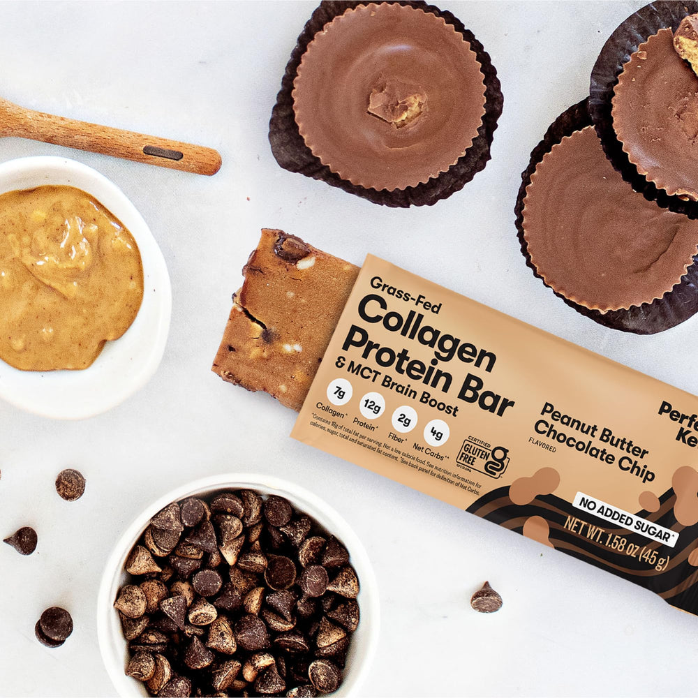 Perfect Keto Collagen Bar nutrition panel view showing 13g protein and 3g net carbs.