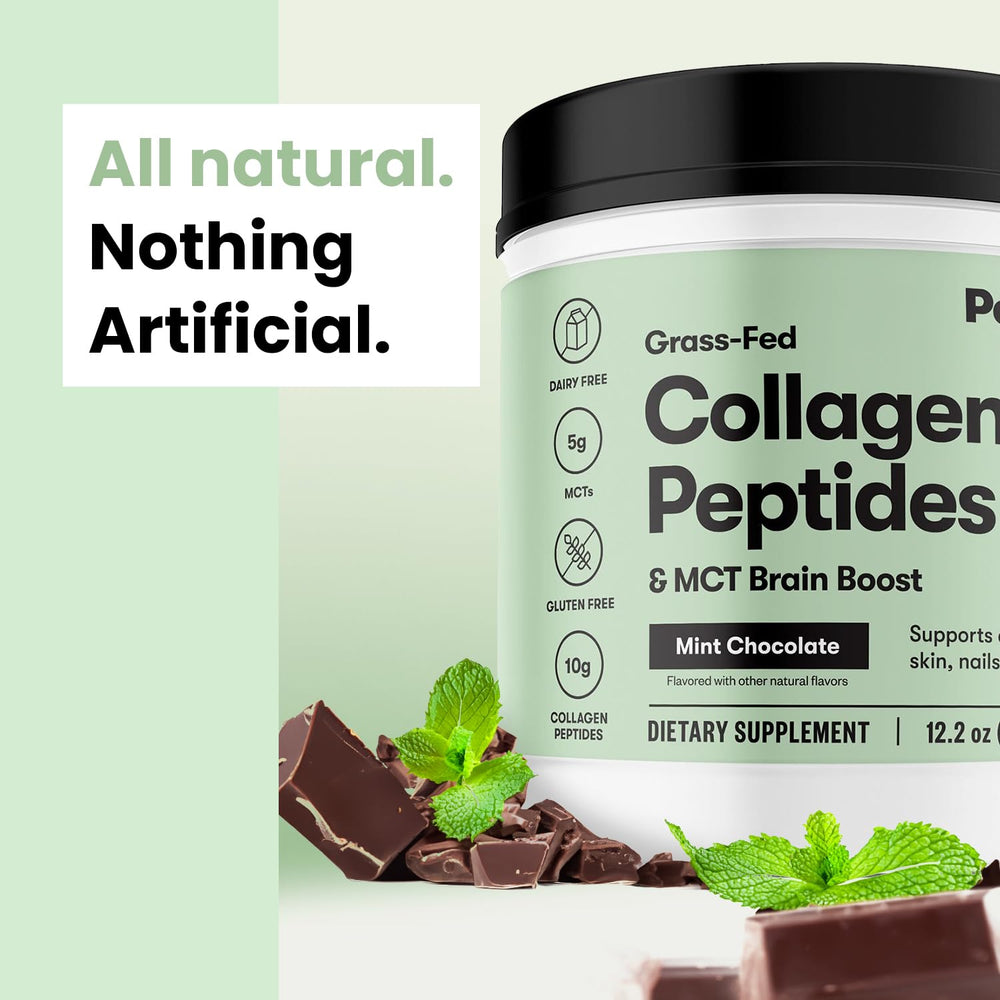 Perfect Keto Collagen Chocolate powder tub with rich flavor for desserts.