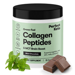 Perfect Keto Collagen Mint Chocolate powder tub for keto shakes and coffee creamer.