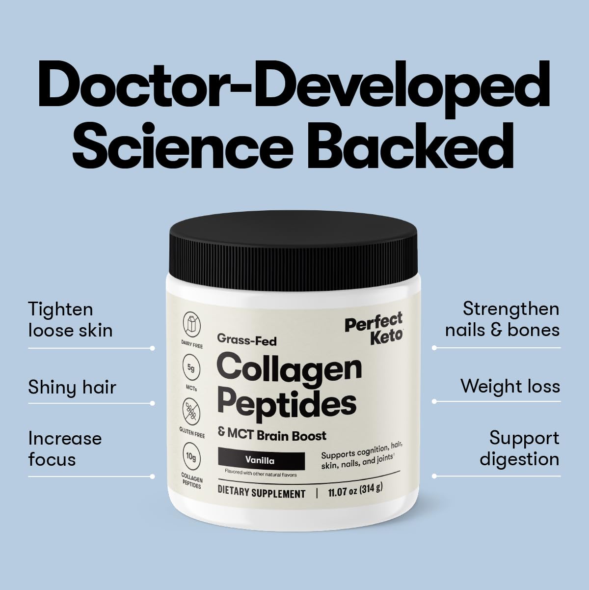 Perfect Keto Collagen Peptides smoothie beverage, versatile breakfast option.