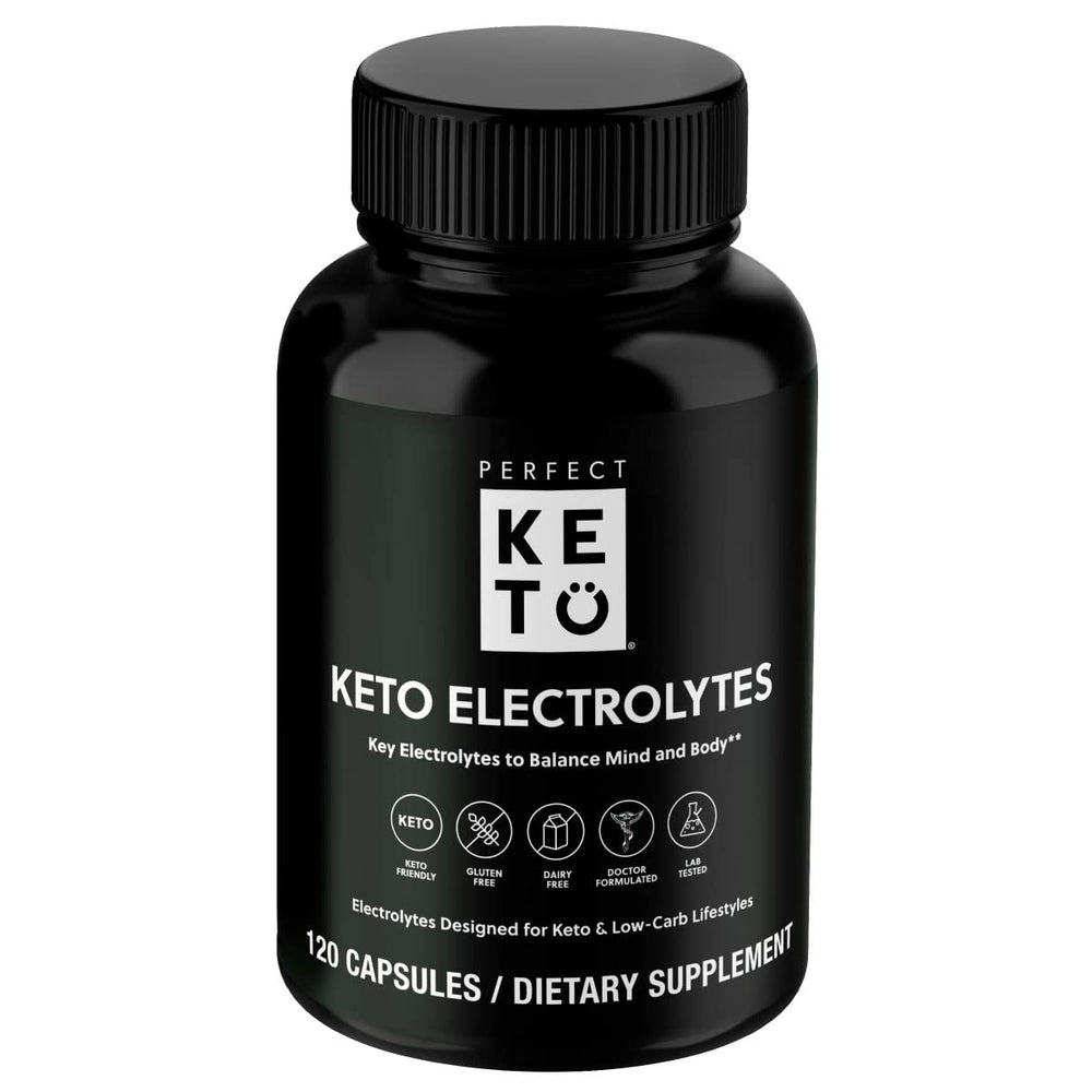 Perfect Keto electrolytes capsules bottle on kitchen counter for hydration support