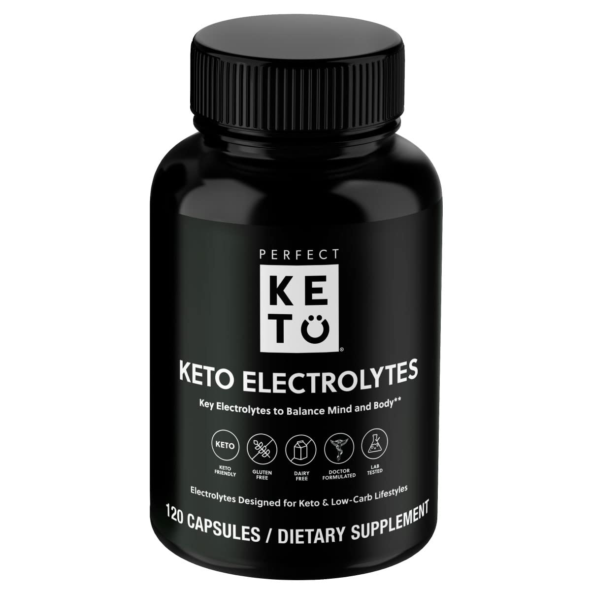 Perfect Keto electrolytes capsules bottle on kitchen counter for hydration support