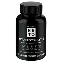 Perfect Keto electrolytes capsules bottle on kitchen counter for hydration support