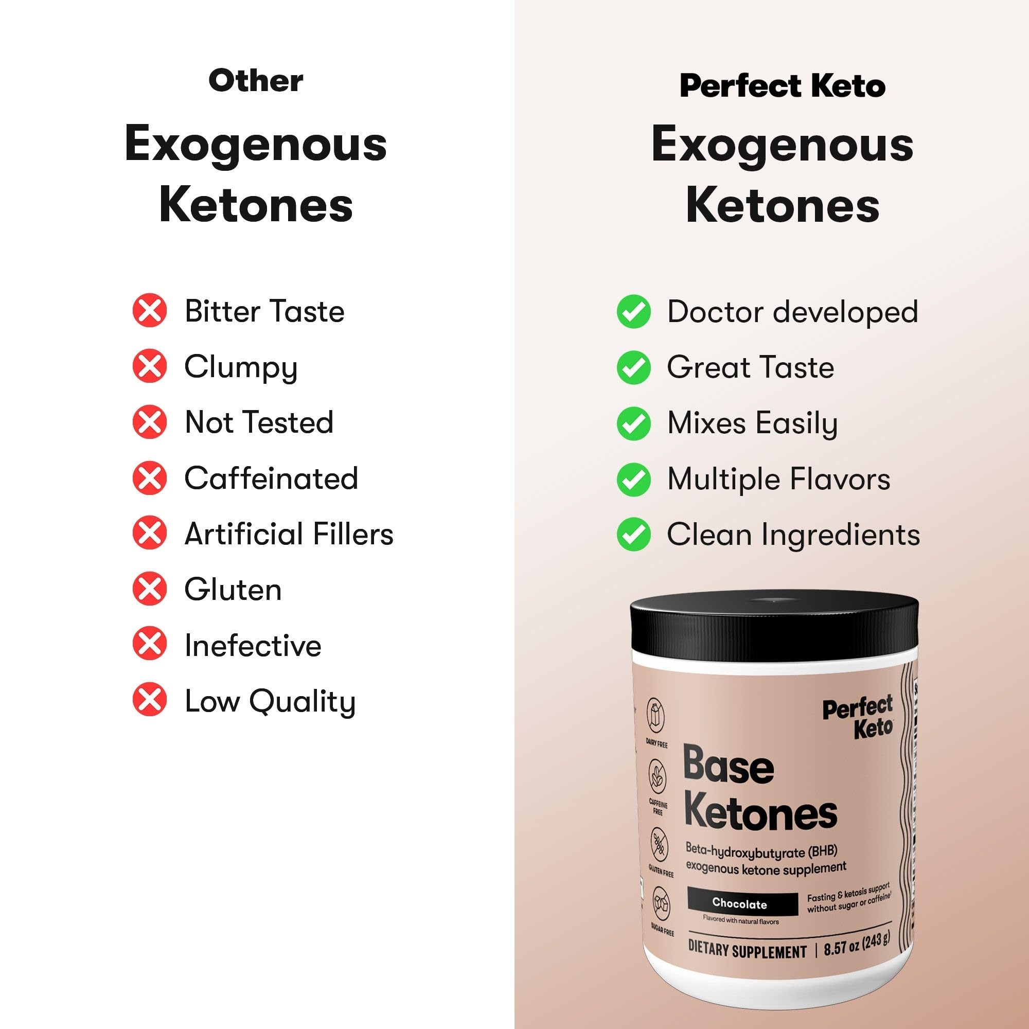 Perfect Keto exogenous ketones powder chocolate pour features smooth texture when added to liquids.