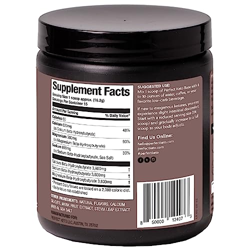 Perfect Keto exogenous ketones powder chocolate serving spoon illustrates easy dosing.