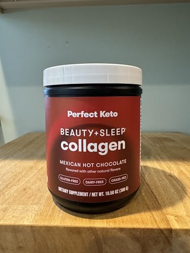 Perfect Keto grass-fed collagen powder being poured into a warm drink for a soothing bedtime ritual.