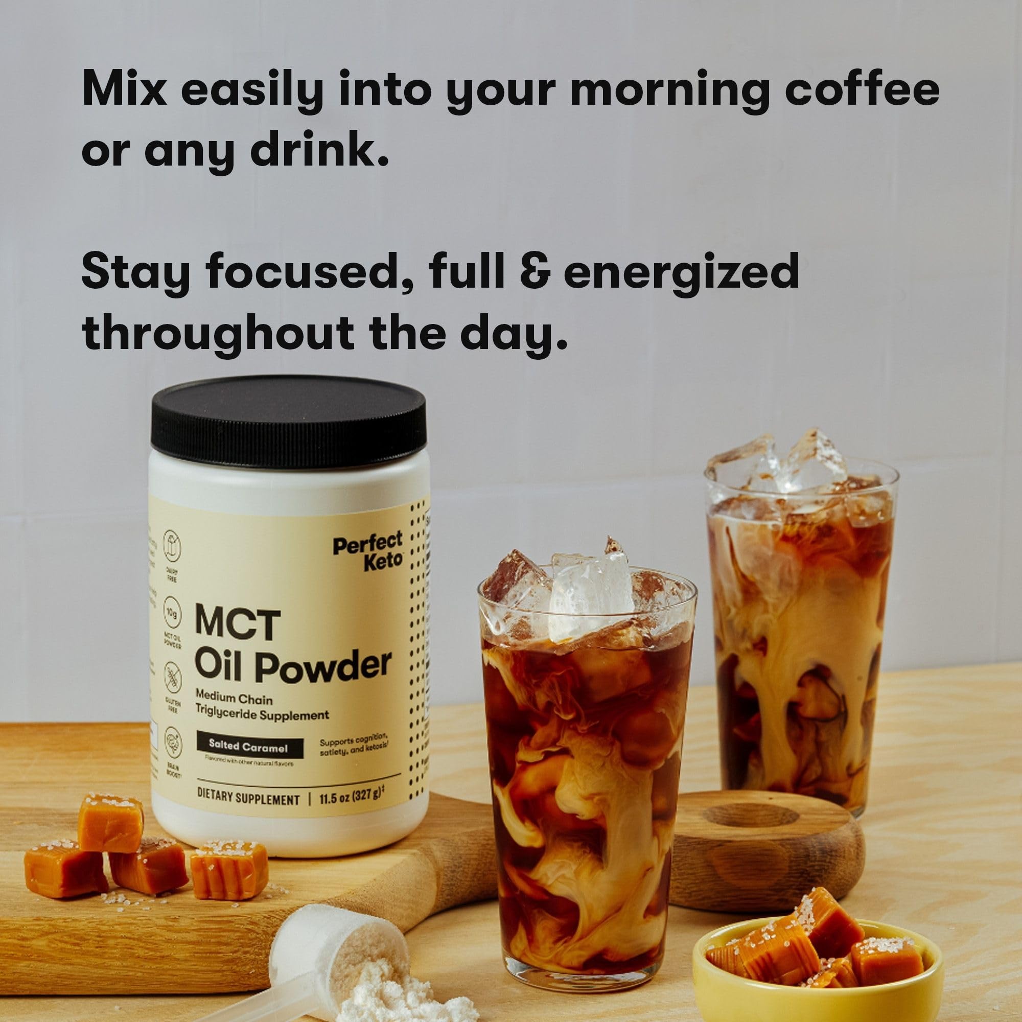 Perfect Keto MCT powder in a protein shake for convenient energy.