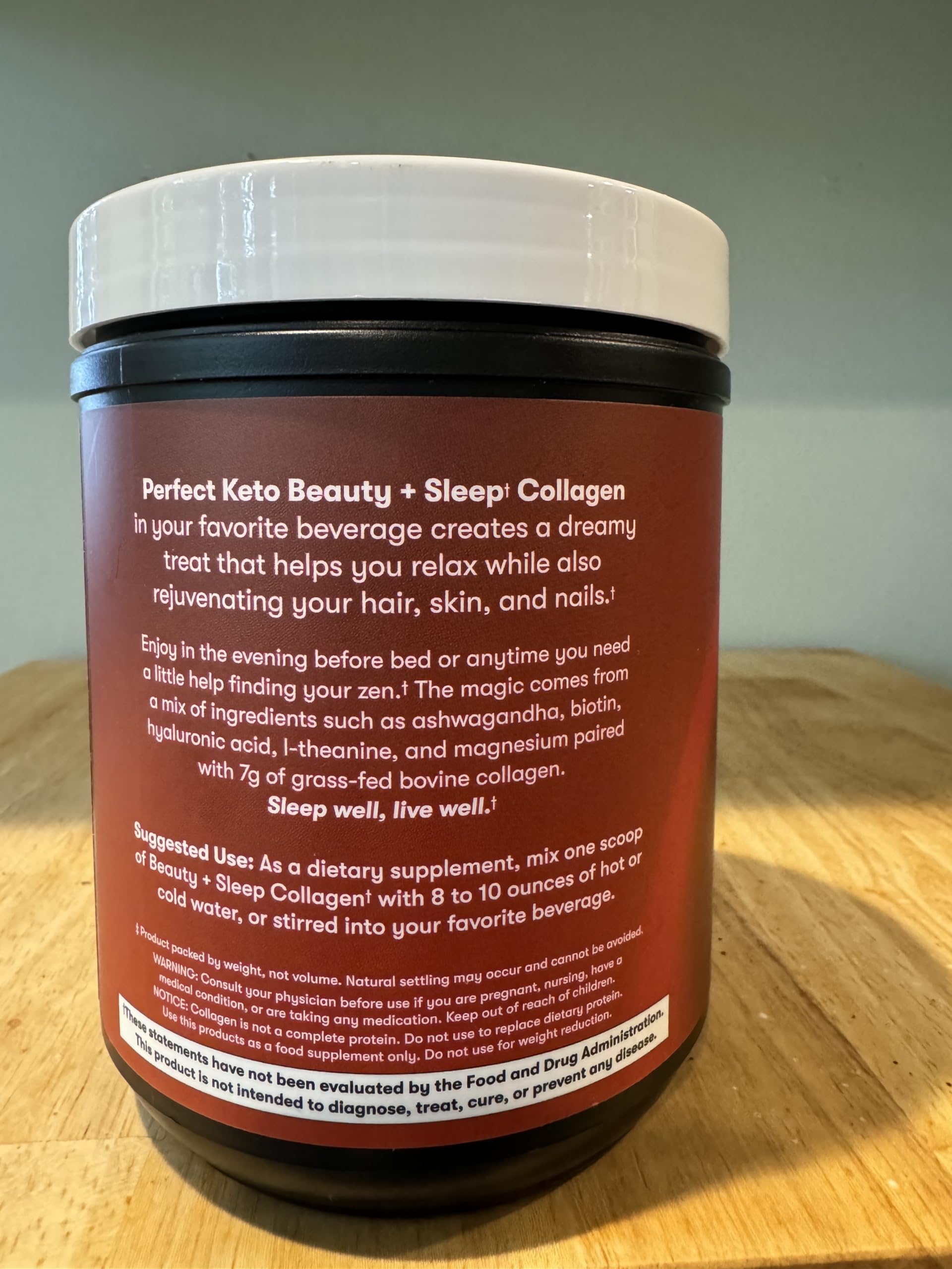 Perfect Keto night-time ritual featuring collagen and ashwagandha for calm evenings.
