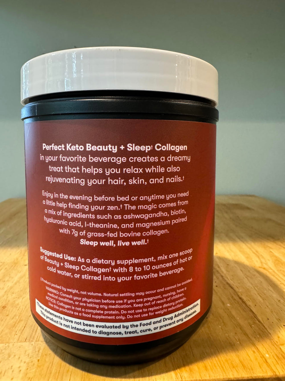 Perfect Keto night-time ritual featuring collagen and ashwagandha for calm evenings.