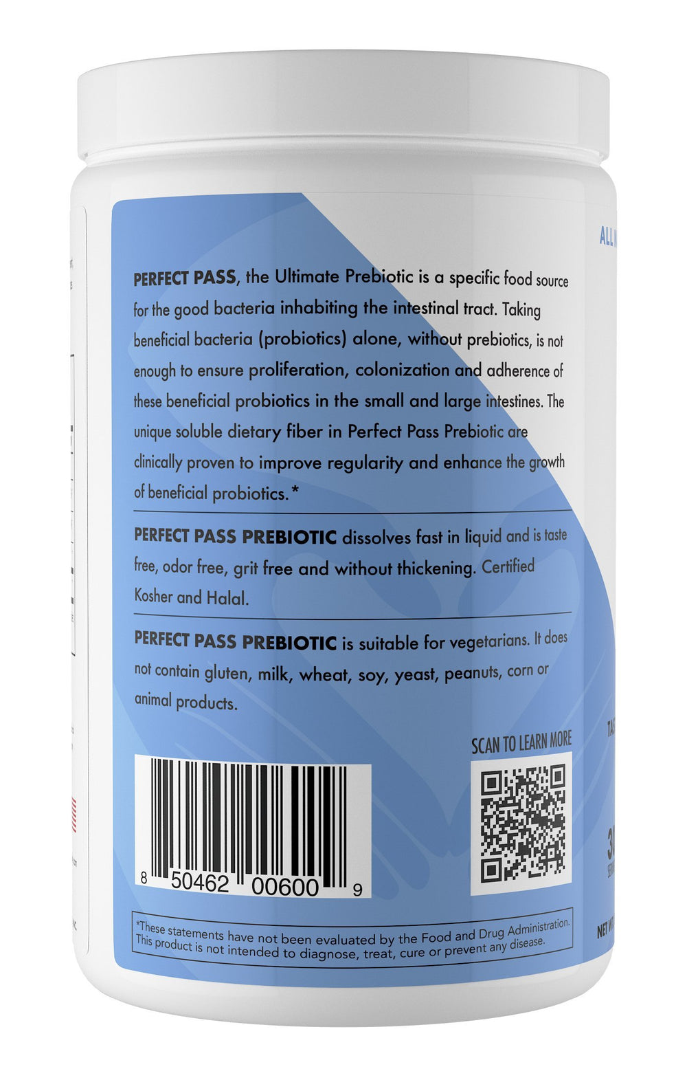PHGG powder packaging shows kosher and vegetarian certifications for mindful shoppers.