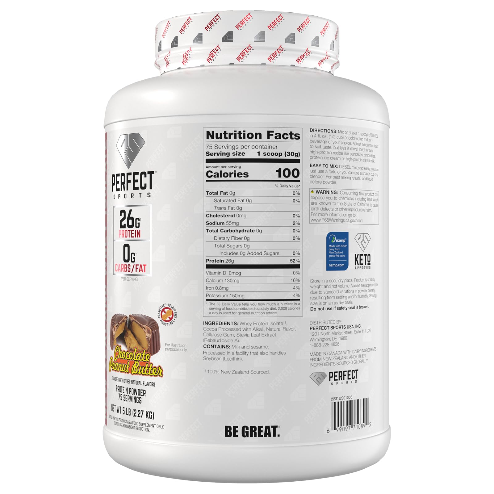 Perfect Sports Diesel chocolate peanut butter serving ready to blend into shakes.