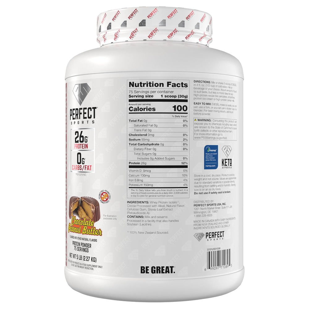 Perfect Sports Diesel chocolate peanut butter serving ready to blend into shakes.