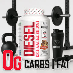PERFECT SPORTS Diesel whey protein isolate with stevia offers a clean taste.