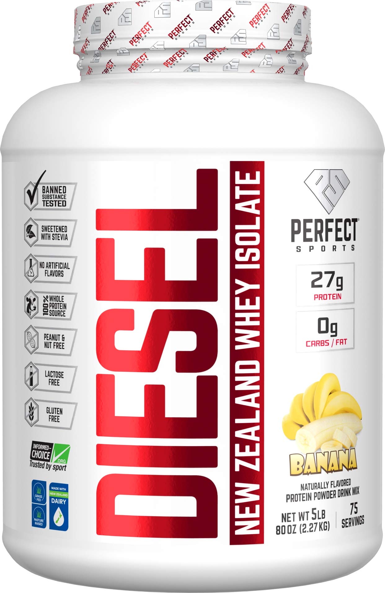 Perfect Sports Diesel banana tub showcases premium whey texture for post-workout shakes