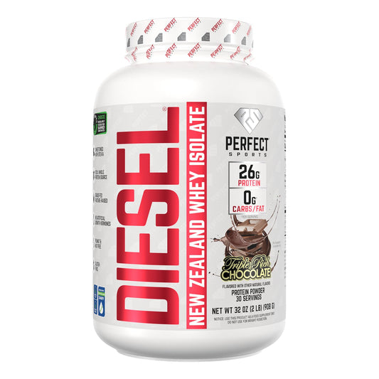 Perfect Sports Diesel Whey Isolate bottle front showing premium New Zealand protein.