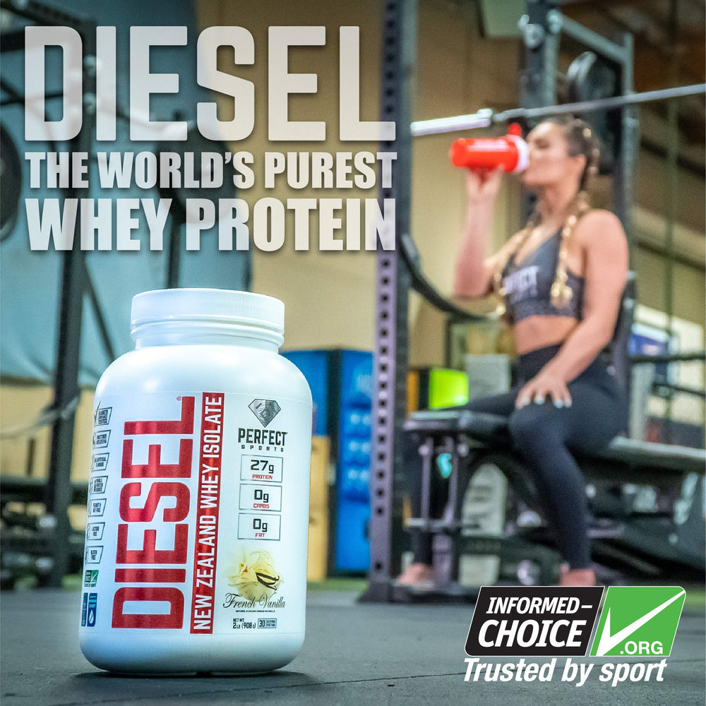PERFECT SPORTS Diesel Whey Isolate Cup with scoop delivers a consistent, smooth shake.