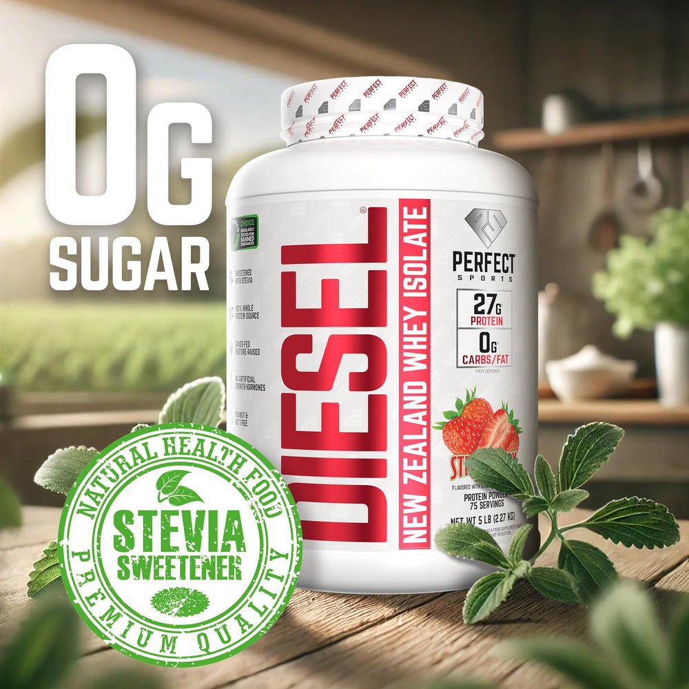 PERFECT SPORTS Diesel Whey Isolate uses New Zealand grass-fed dairy for premium protein.