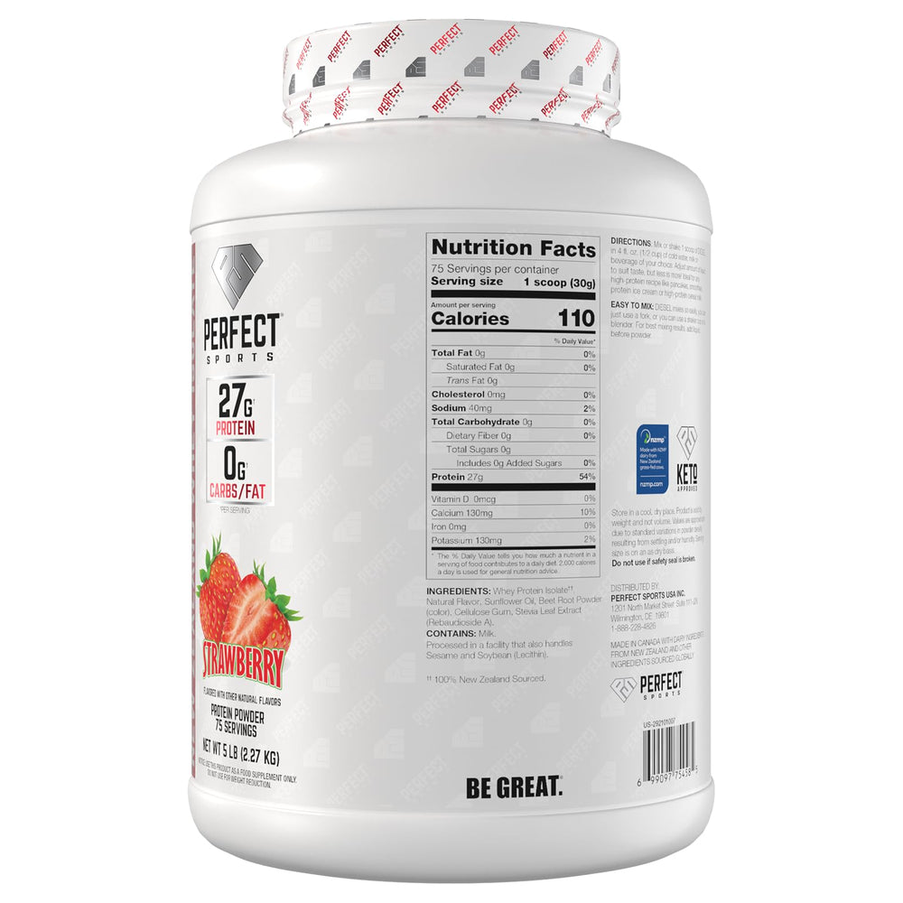 PERFECT SPORTS Diesel Whey Isolate strawberry shake beside a glass for a tasty snack.
