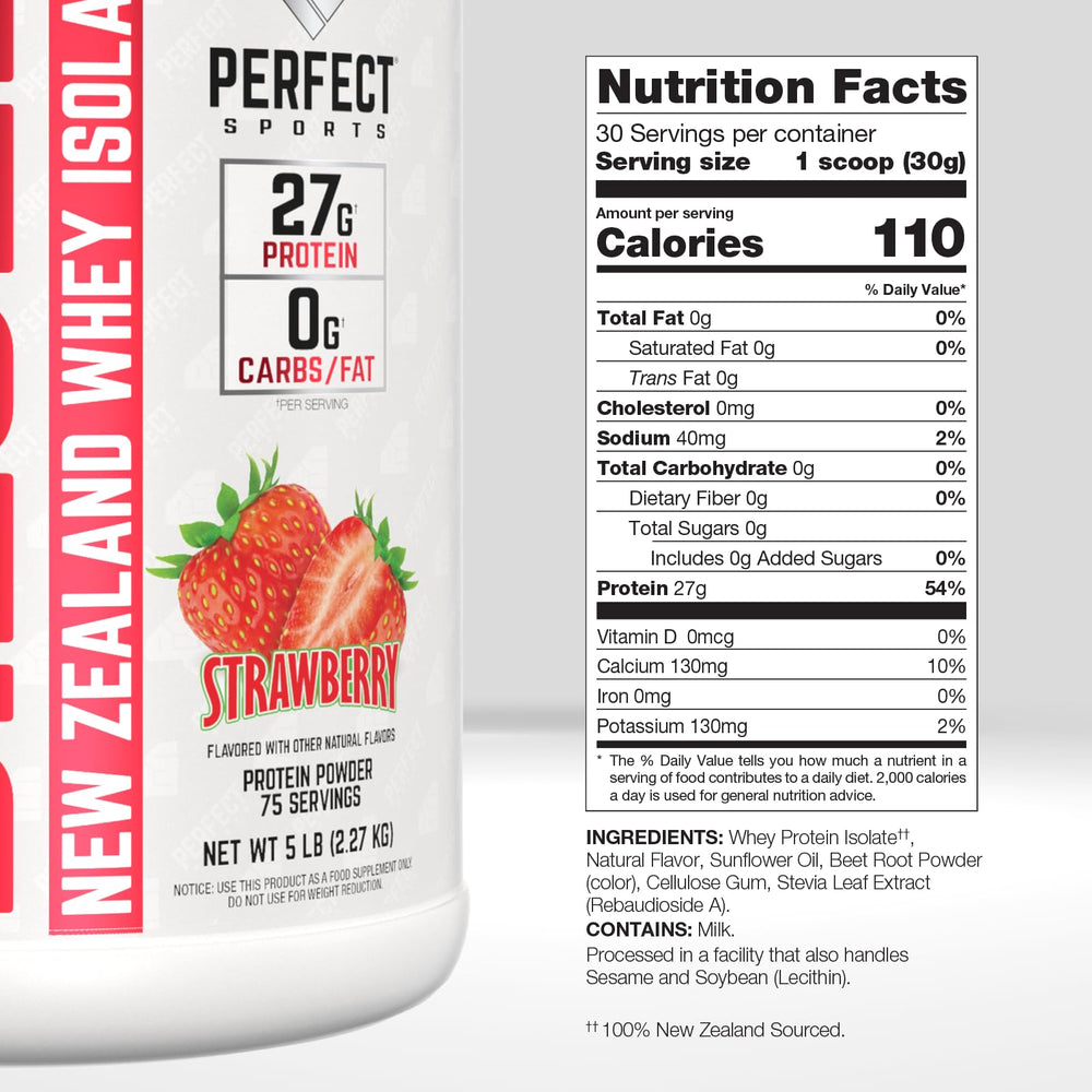 PERFECT SPORTS Diesel Whey Isolate strawberry powder mixes smoothly in water.