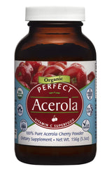 Perfect Supplements Acerola powder packaging showing organic sourcing and purity