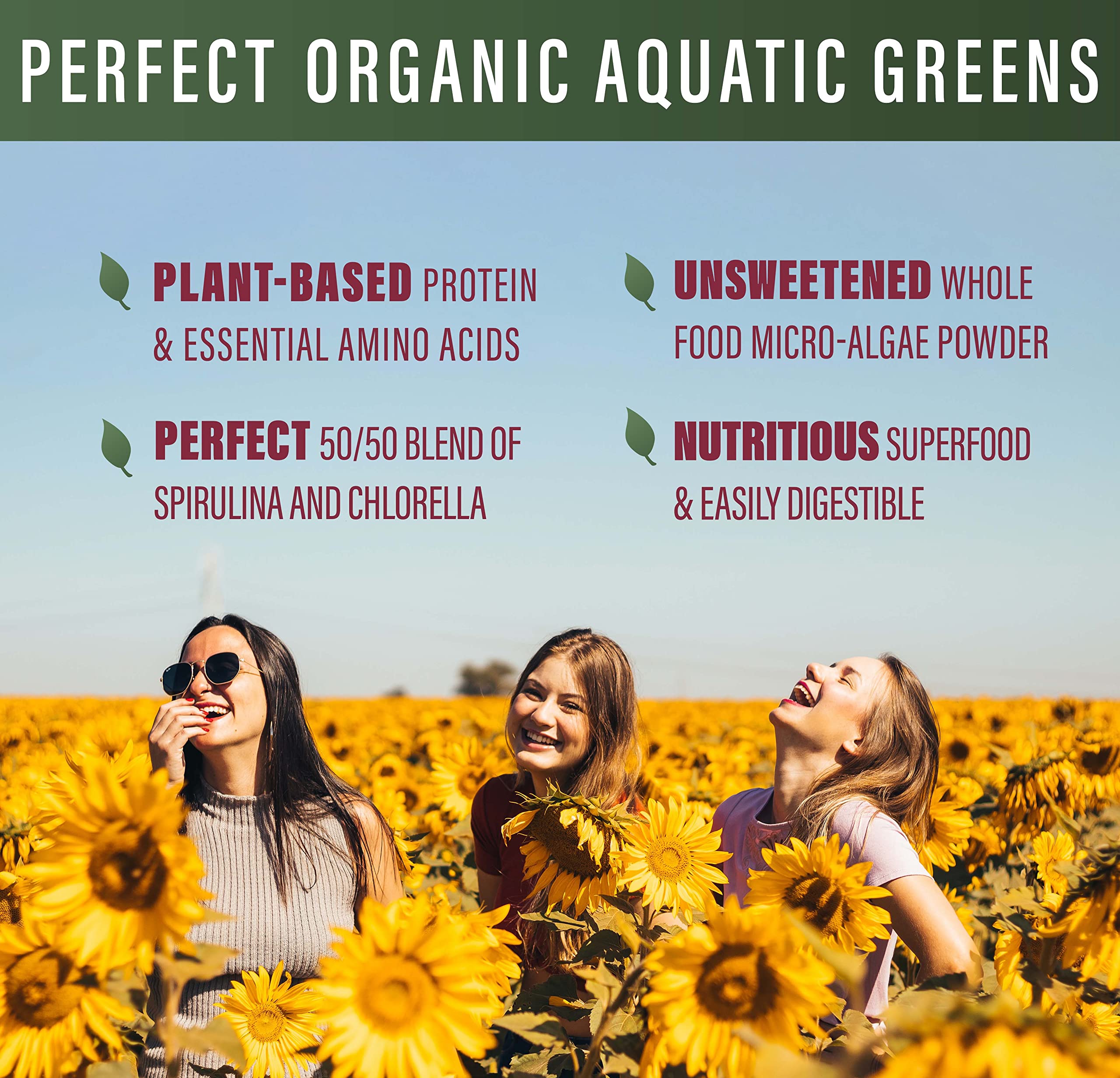 Perfect Supplements Aquatic Greens label close-up highlighting organic ingredients.