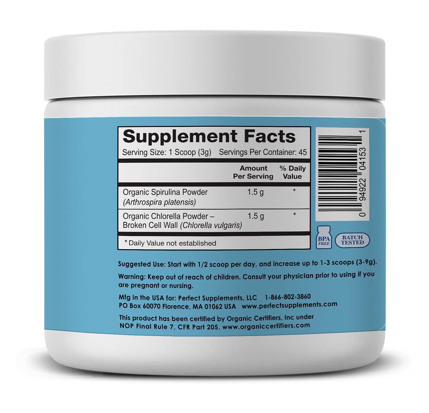 Perfect Supplements Aquatic Greens spoon beside the jar for quick serving.