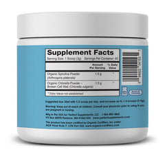 Perfect Supplements Aquatic Greens spoon beside the jar for quick serving.