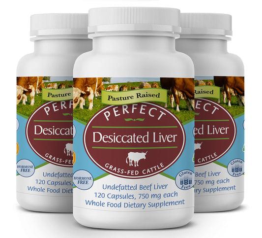 Perfect Supplements desiccated liver bottle front view highlights a convenient protein source.