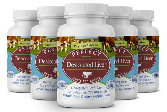 Perfect Supplements desiccated liver bottle — rich protein source for daily energy and iron.