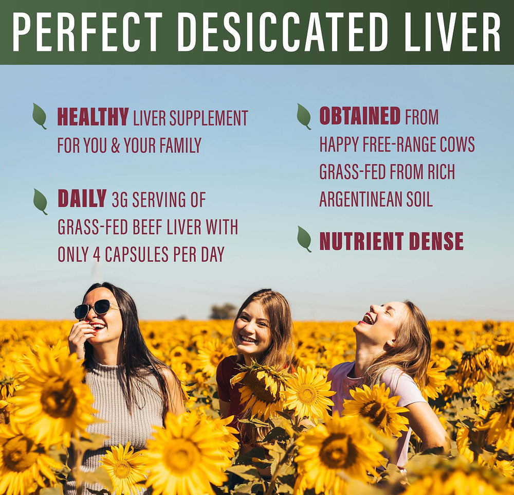 Perfect Supplements desiccated liver nutrition facts label with vitamins and iron.