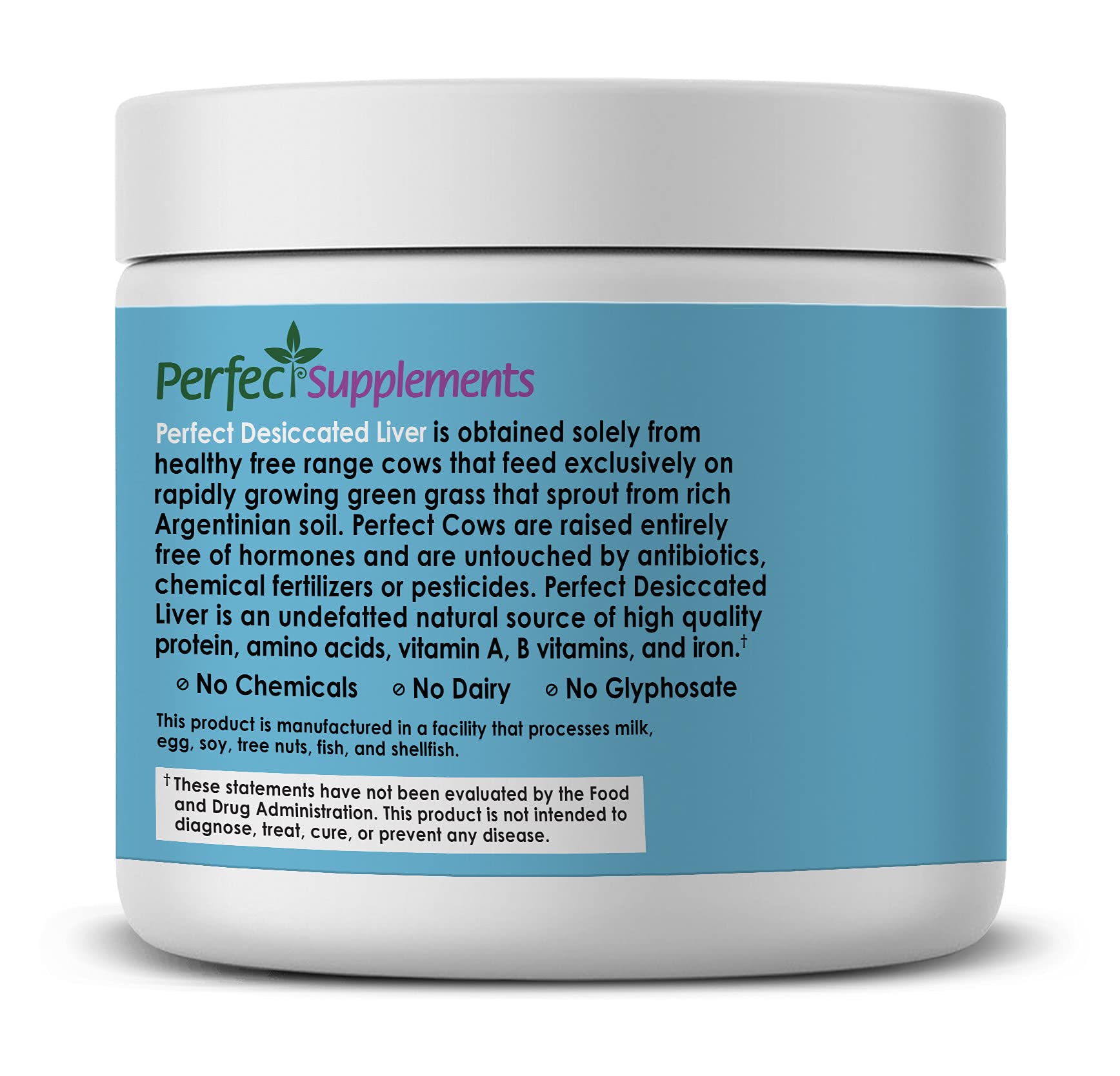 Perfect Supplements desiccated liver powder closeup highlights pure, undefatted liver and iron-rich nutrition.