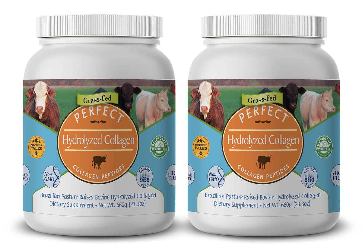 Perfect Supplements hydrolyzed collagen bottle showing all-natural formula for skin and joints