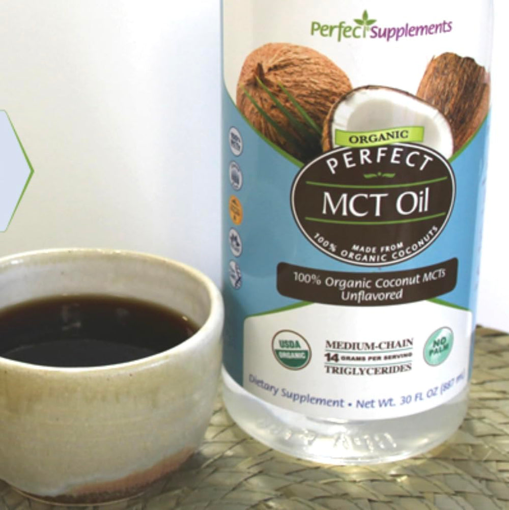 Perfect Supplements MCT Oil smoothie boost blends easily for energy on the go.