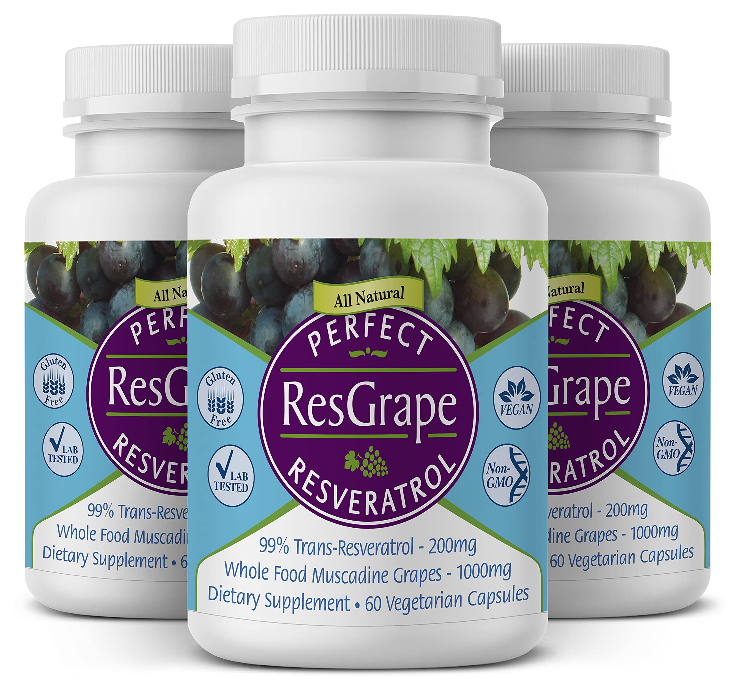 Perfect Supplements ResGrape bottle front for daily wellness with trans-resveratrol