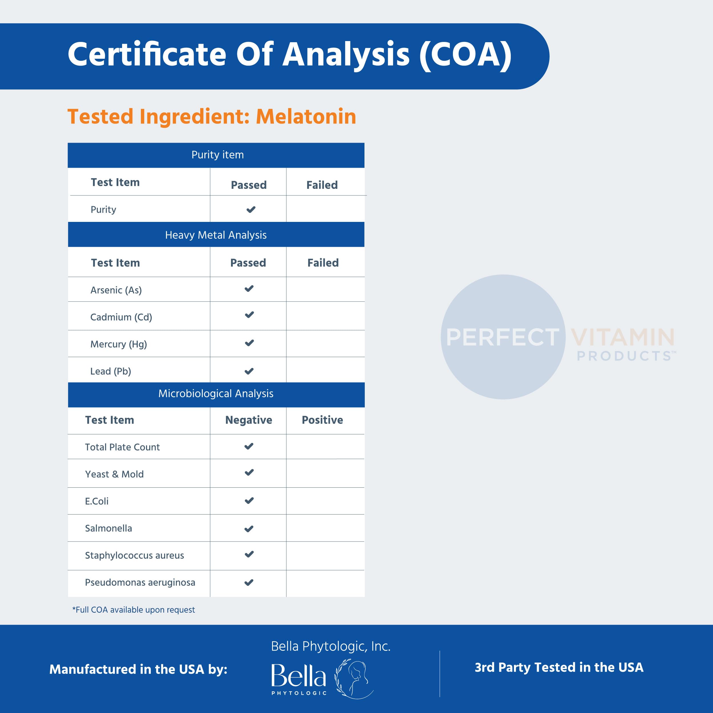 Ingredient label highlights purity and quality control on Melatonin Max.