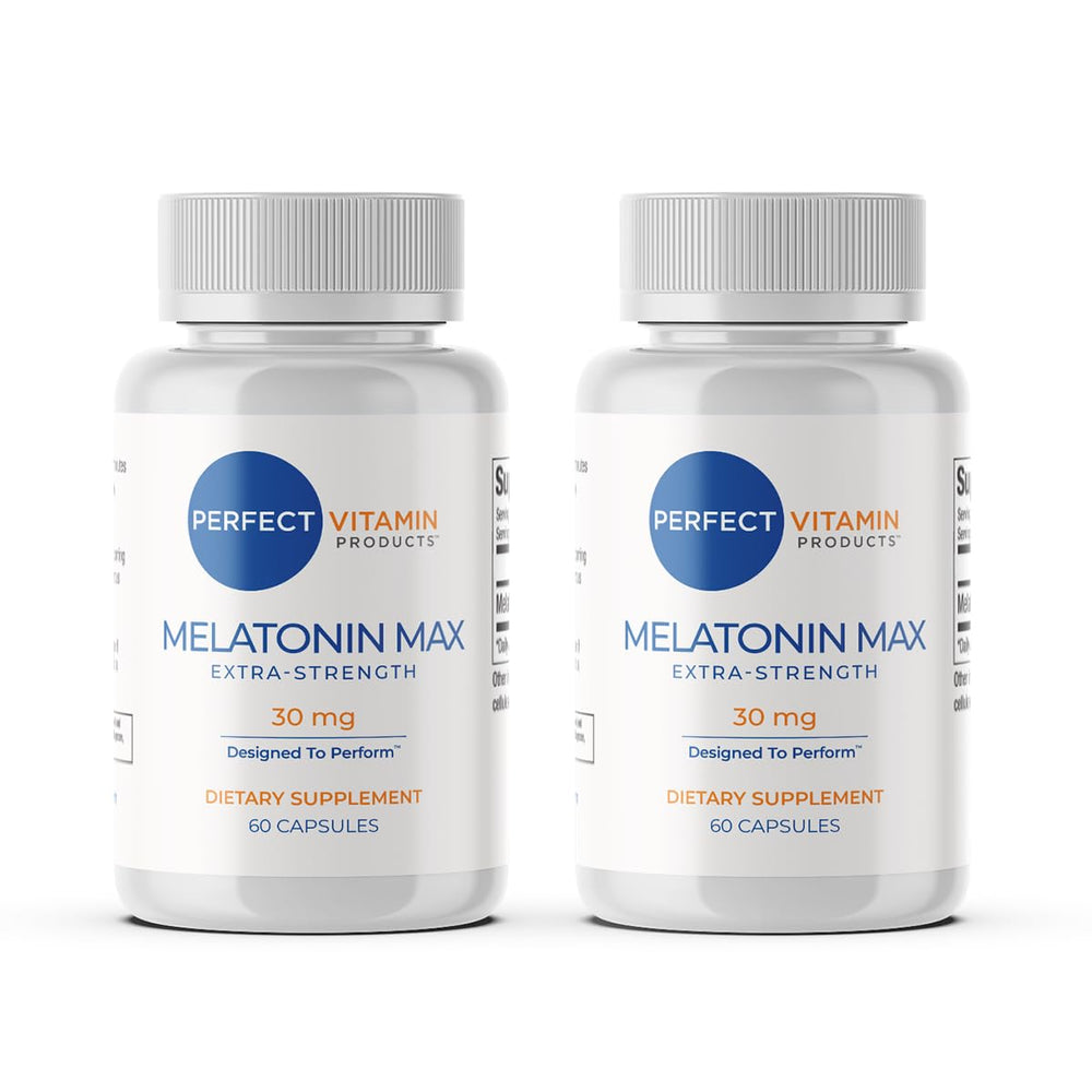 Perfect Vitamin Products melatonin 30mg capsule on bottle for a consistent sleep routine.