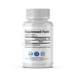 Made in USA stamp on Perfect Vitamin melatonin 60mg bottle.