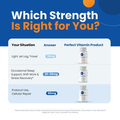 Close-up of vegan ingredients in Perfect Vitamin melatonin 60mg.