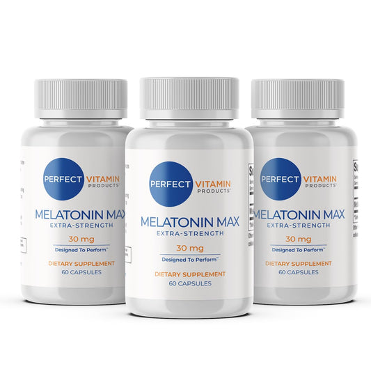 Perfect Vitamin Melatonin Max capsule closeup for nighttime routine support