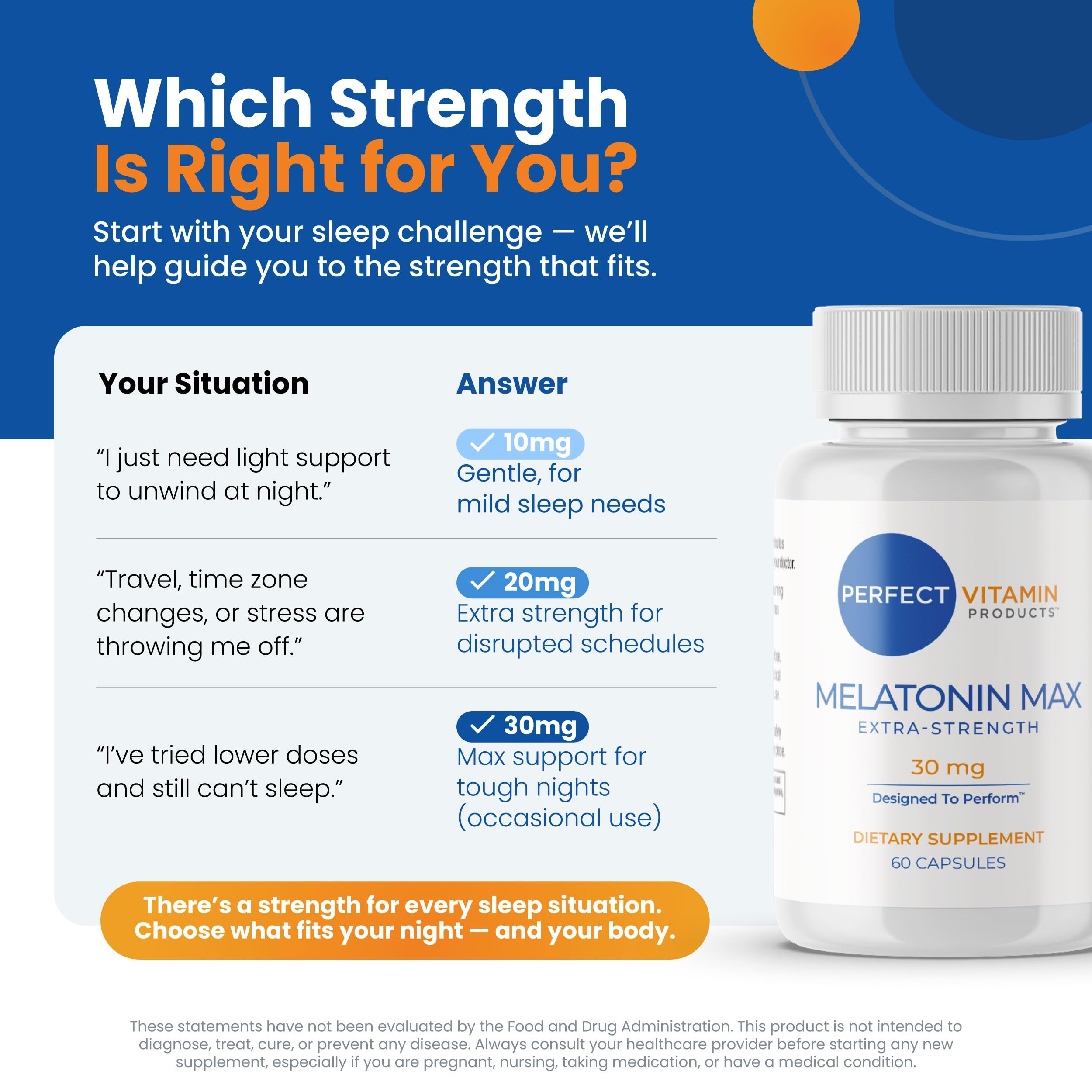 Vegan, non-GMO certification on Perfect Vitamin Products melatonin packaging emphasizing clean label.