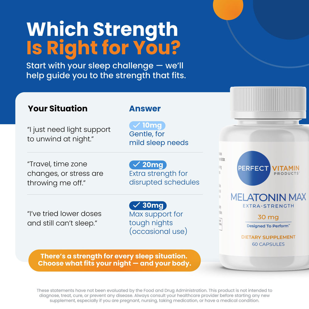 Vegan, non-GMO certification on Perfect Vitamin Products melatonin packaging emphasizing clean label.