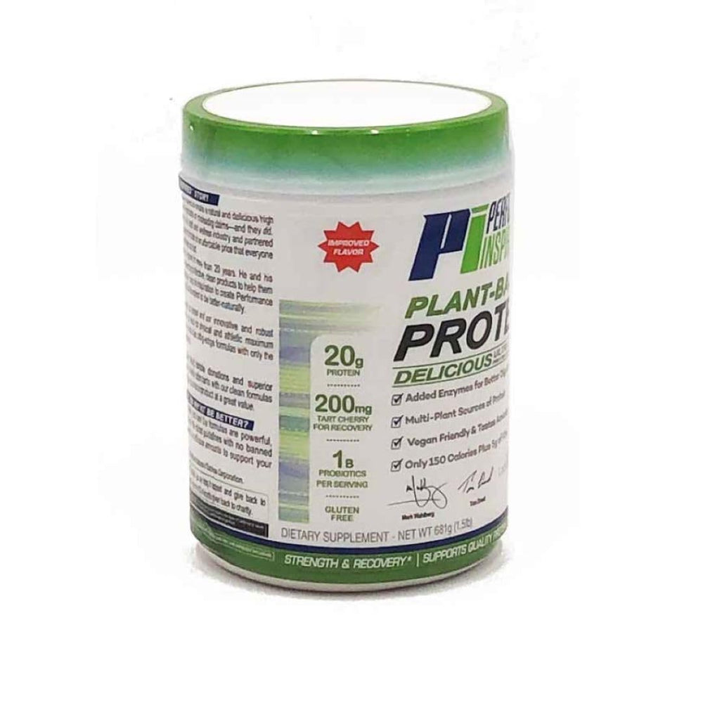 Performance Inspired plant protein powder scoop highlights 20g protein per serving.