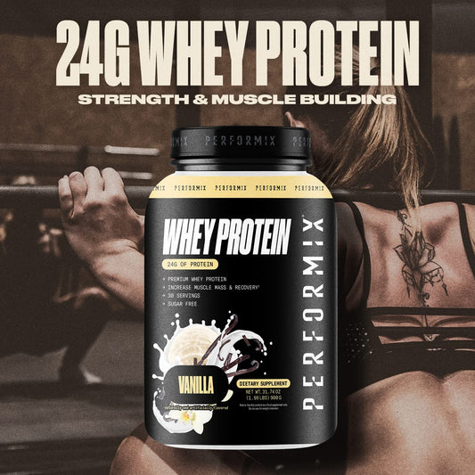 PERFORMIX whey protein scoop dissolves easily for post-workout recovery.