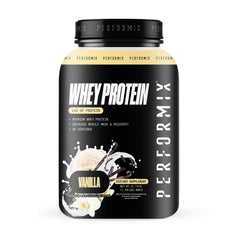 PERFORMIX Whey Protein Isolate Blend vanilla tub with scoop for quick protein fueling.