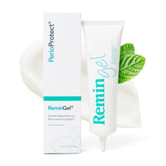 Perio Protect ReminGel tube label showing fluoride-free enamel support.