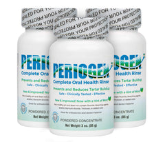 Periogen Hint of Mint 3-Pack bottle shown for tartar management with enamel-safe formula