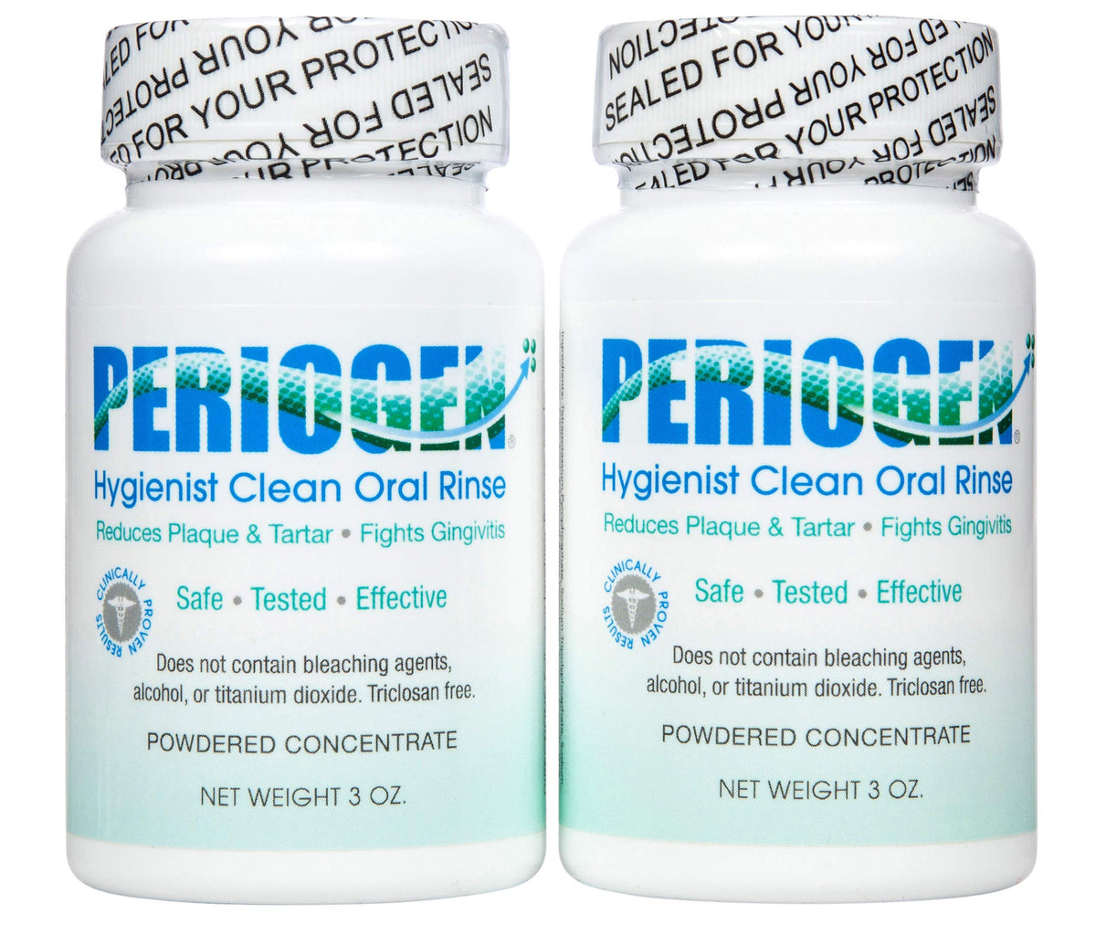 Periogen oral rinse bottle pour supports tartar control in daily use