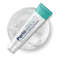 Periovance dry mouth gel applicator tip close-up highlighting smooth texture and gentle formula